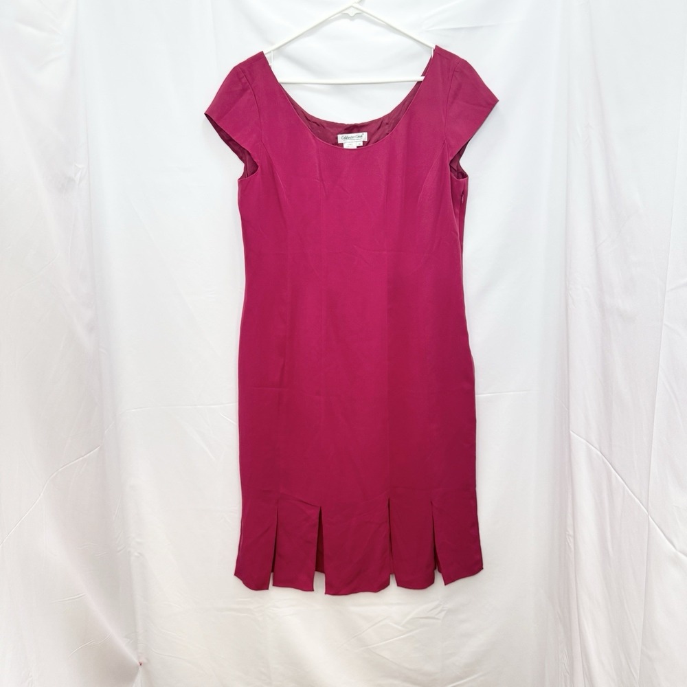 Coldwater Creek Silk Dress 14 Pink Cap Sleeve Slit Panel‎ Hem Midi Sheath